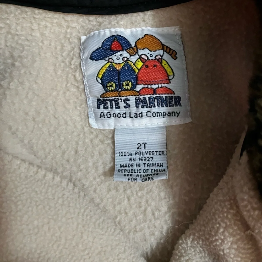 Pete’s Partner Pea Coat, Cream/Tan with Animal Print Collar and Buttons, SZ: 2T